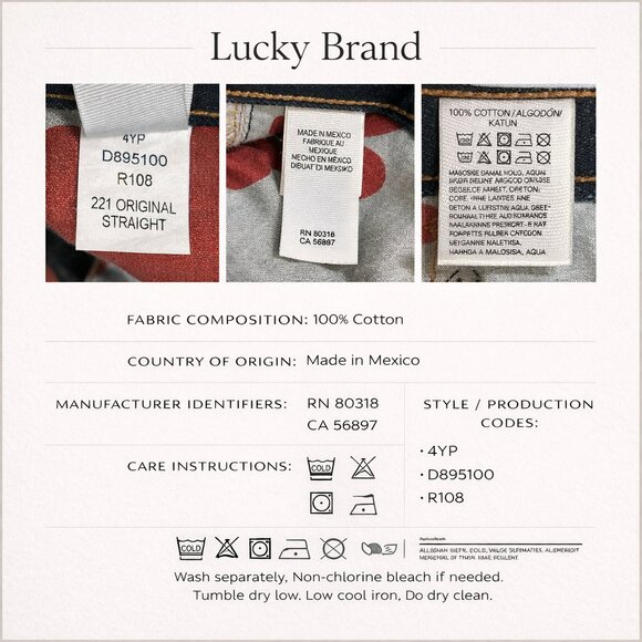 Lucky Brand 221 Original Straight Jeans Men 36x30 Medium Wash Denim - Picture 12 of 14